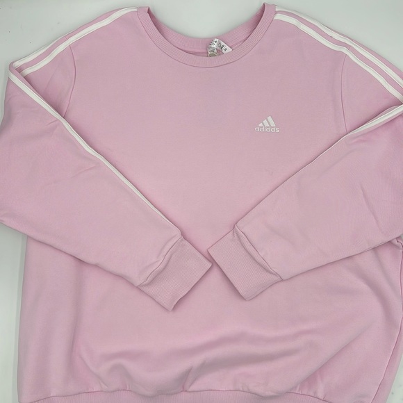 adidas Tops - Adidas 3-Stripe Fleece Pullover Sweater in Clear Pink